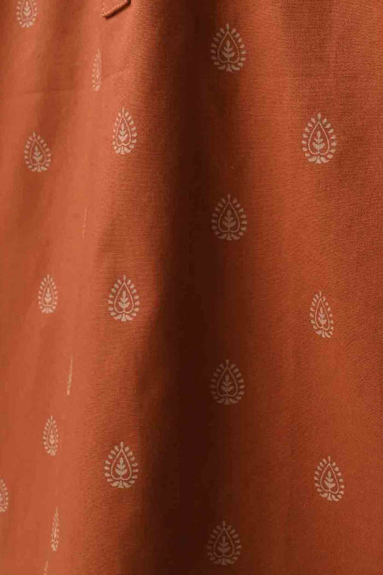 Infant Boys Cotton Poplin Printed Kurta - Brown