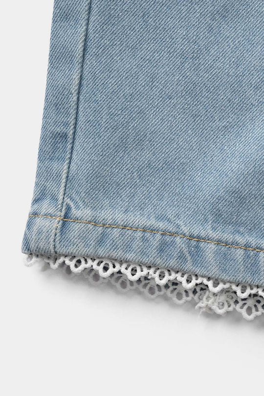 Girls Denim Rigid Shorts Lece - Light Blue