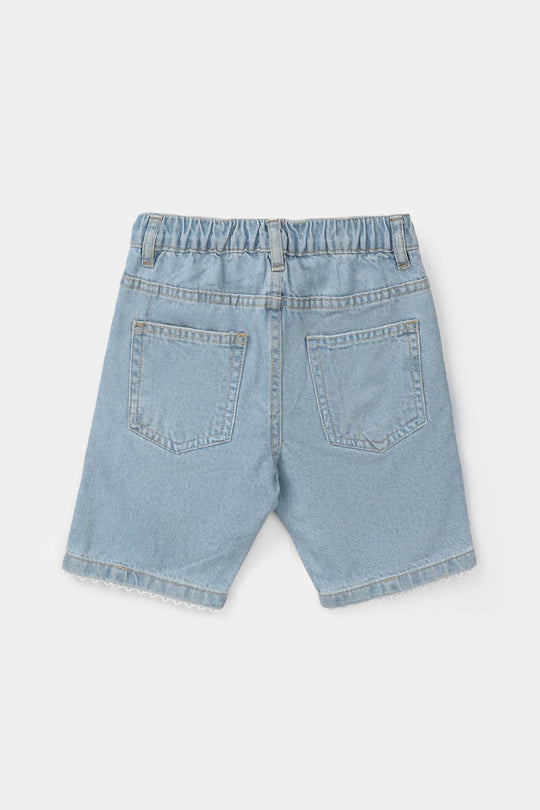 Girls Denim Rigid Shorts Lece - Light Blue