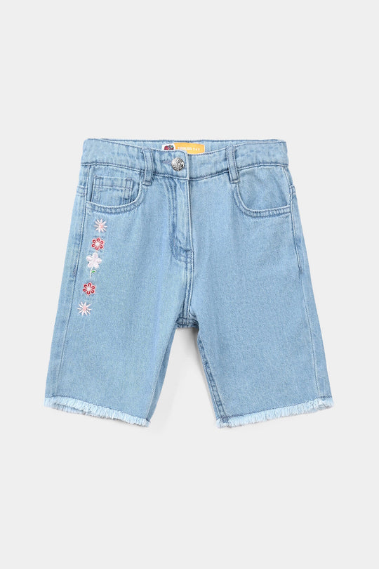 Girls Denim Rigid Shorts - Light Blue