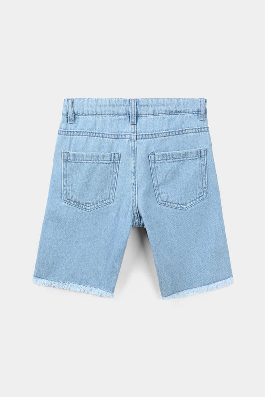 Girls Denim Rigid Shorts - Light Blue