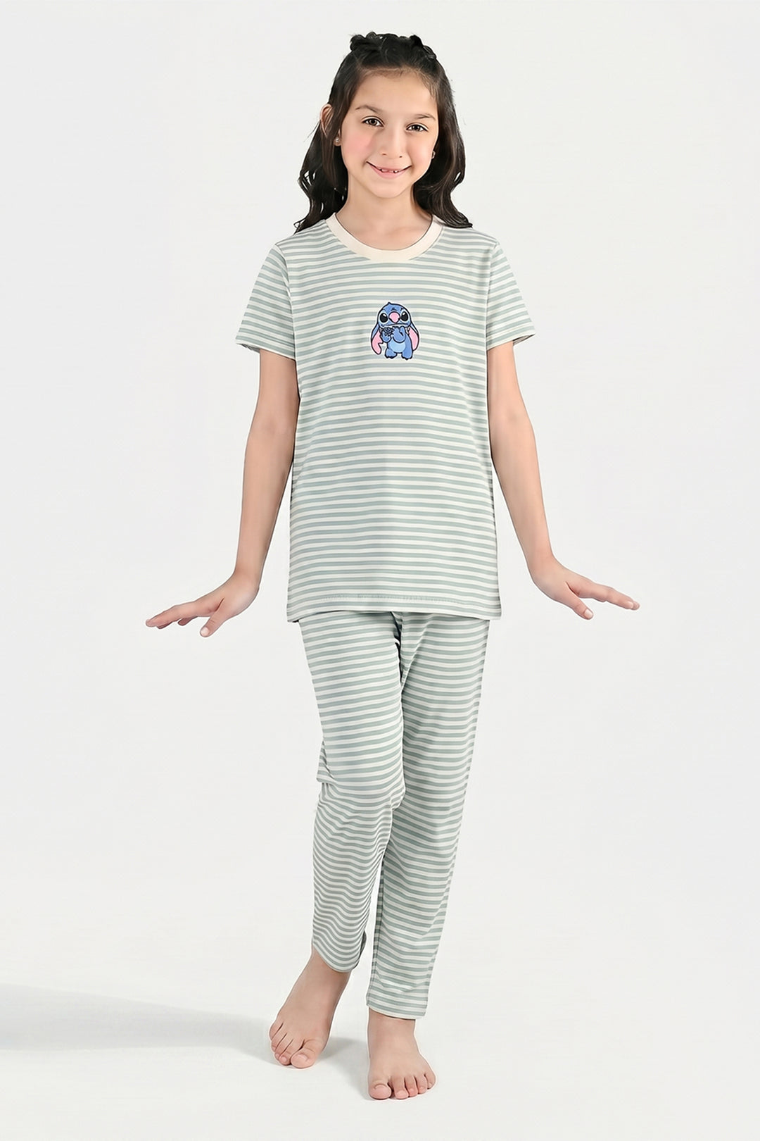 Girls PC Jersey Night Suit (Stitch) - Green