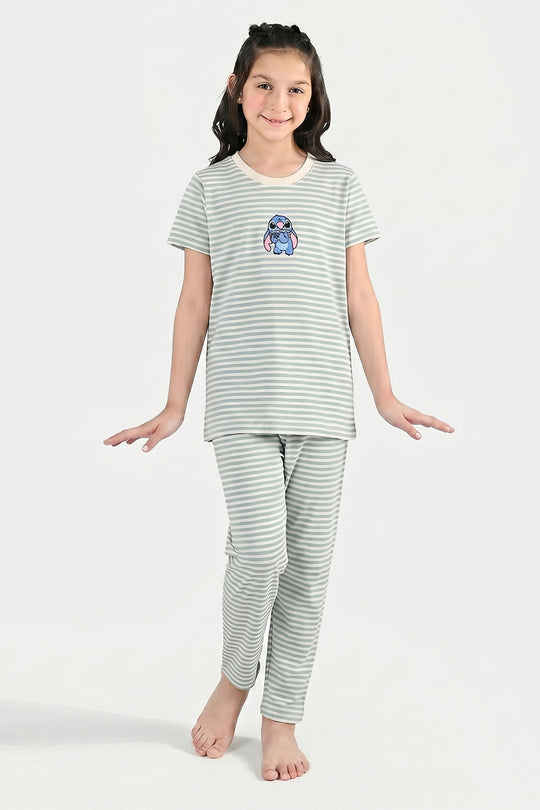 Girls PC Jersey Night Suit (Stitch) - Green