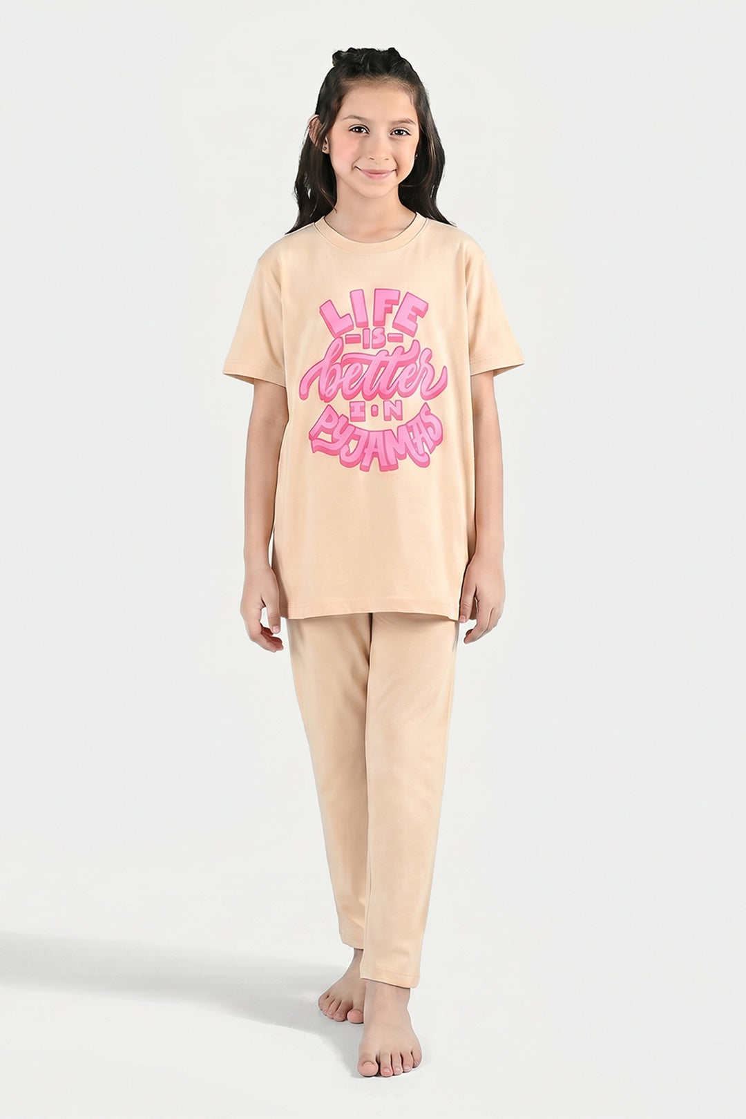 Girls PC Jersey Night Suit (Life is Better) – Brazilian Sand