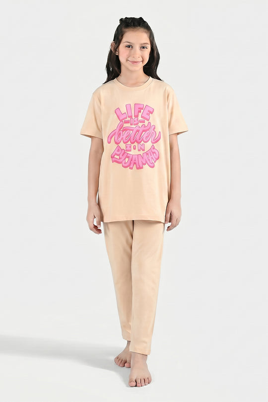 Girls PC Jersey Night Suit (Life is Better) – Brazilian Sand