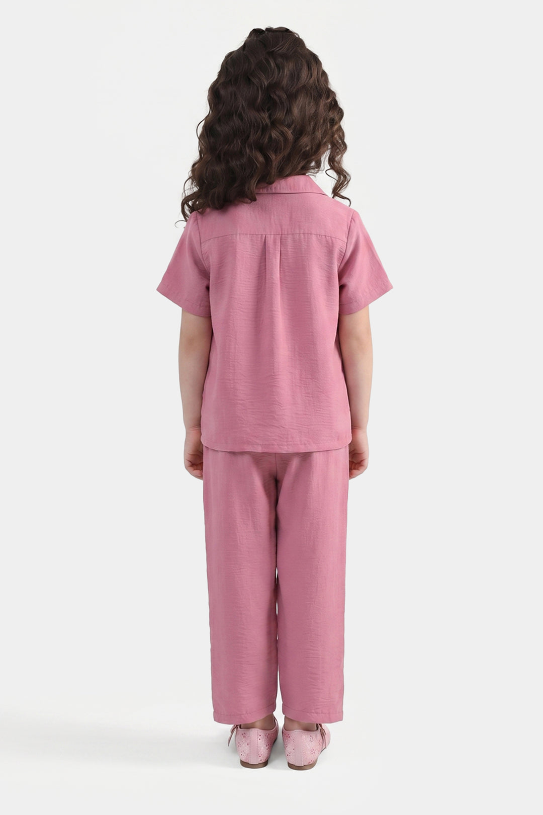 Girls Viscose Woven Basic Night Suit – Pink