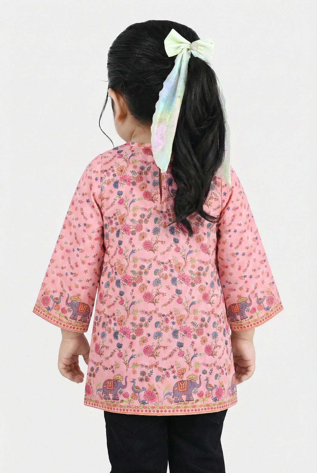 Infant Girls Poly Cambric Printed Kurti - Pink