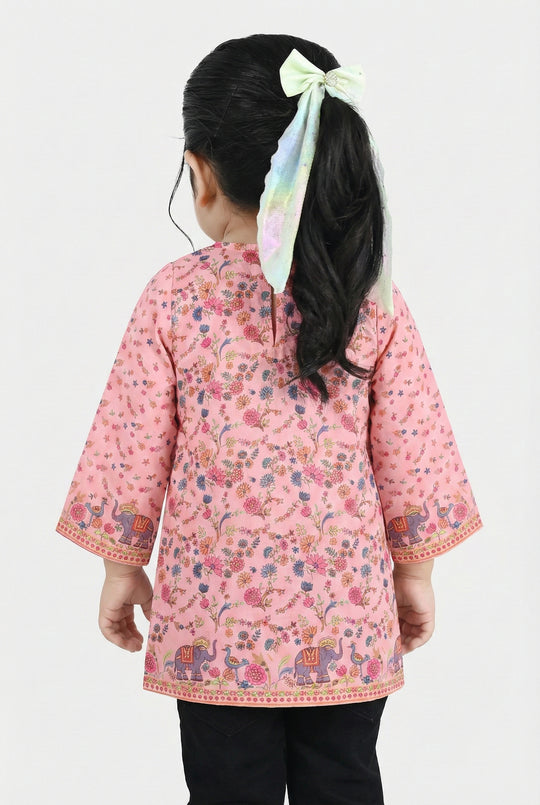 Infant Girls Poly Cambric Printed Kurti - Pink