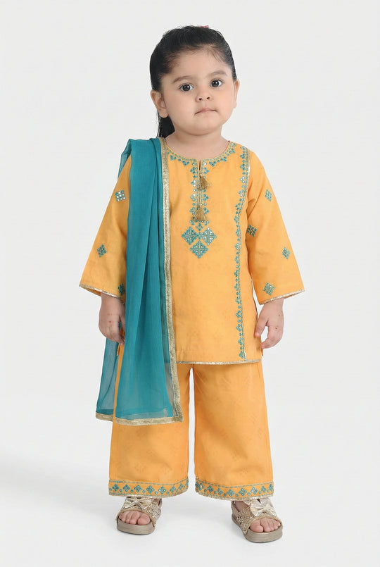 Infant Girls Jacquard 3Pcs (Ishq) – Yellow