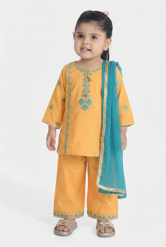 Infant Girls Jacquard 3Pcs (Ishq) – Yellow
