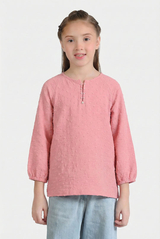 Girls Cotton Casual Top Brochia – Pink