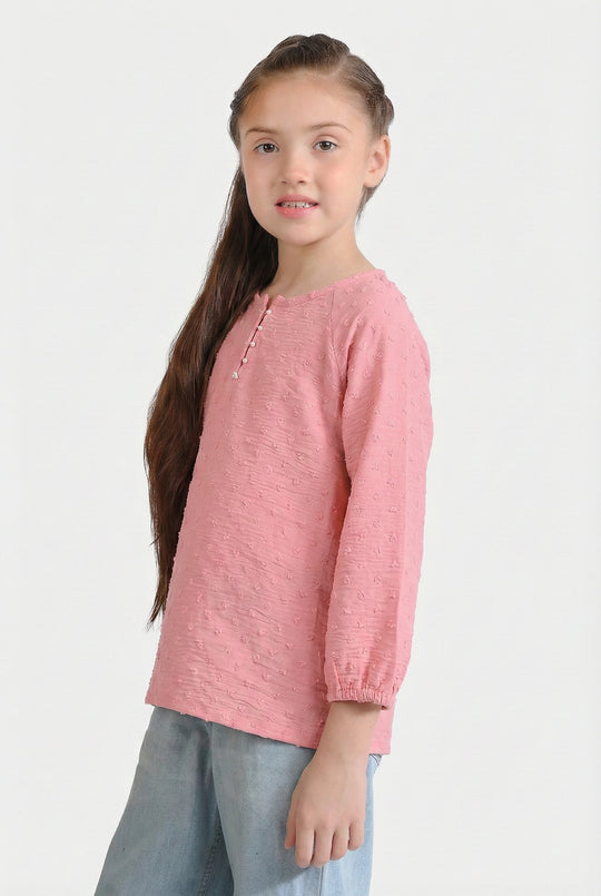Girls Cotton Casual Top Brochia – Pink