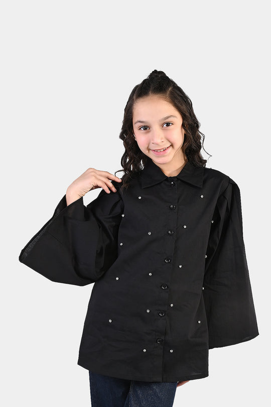 Girls Cotton Top (Diamond) - Black