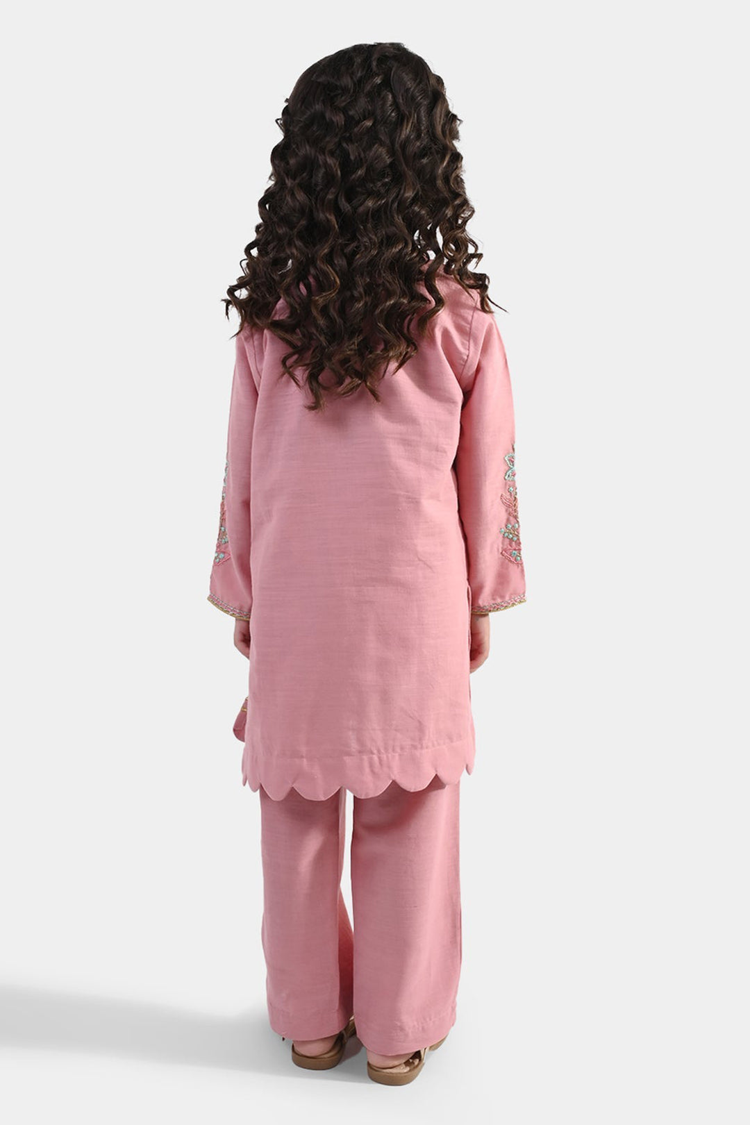 Girls Cotton Slub Emb 2Pcs Mina -Pink