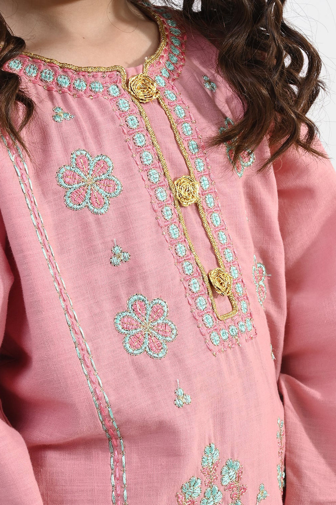 Girls Cotton Slub Emb 2Pcs Mina -Pink