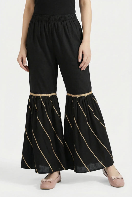Girls Gharara Chata Patti - Black