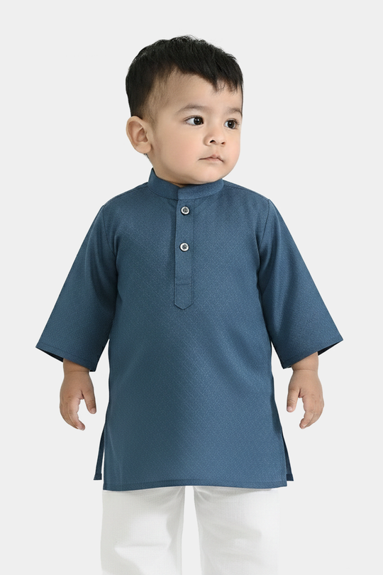 Infant Boys Poly Viscose Basic Kurta (Jacquard) - Teal Green