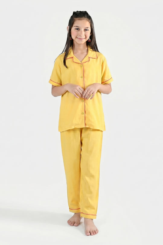 Girls Viscose Night Suit - Yellow