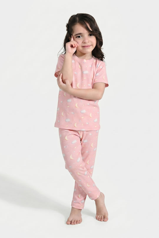 Girls Jersey/Terry Night Suit (Star & Moon) – Pink