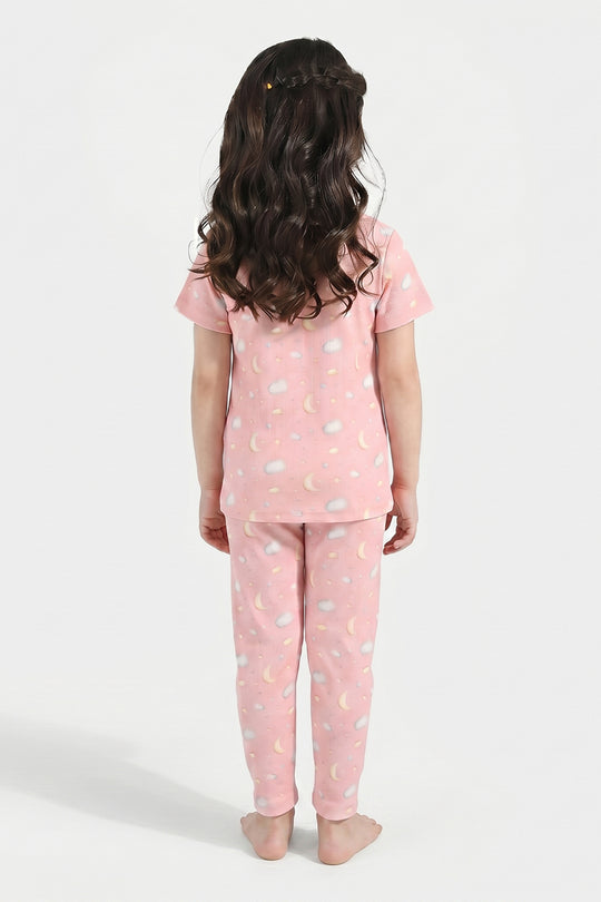 Girls Jersey/Terry Night Suit (Star & Moon) – Pink