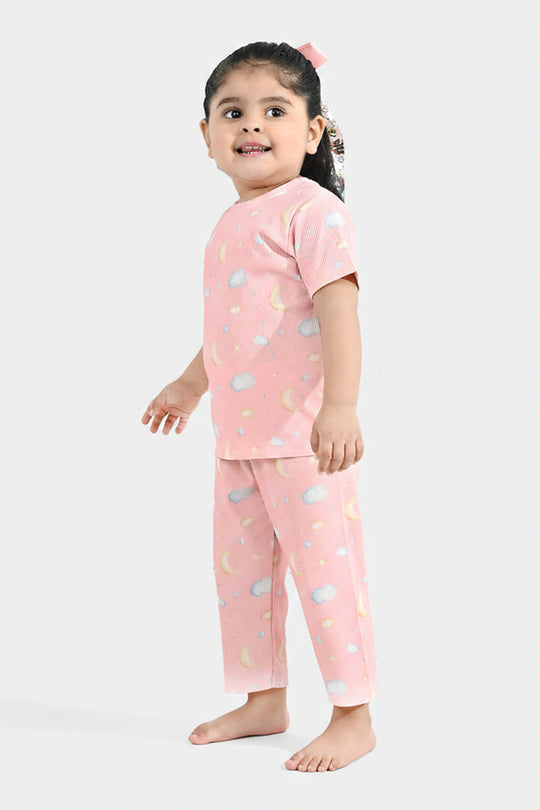 Infant Girls Jersey/Terry Printed Night Suit - Pink