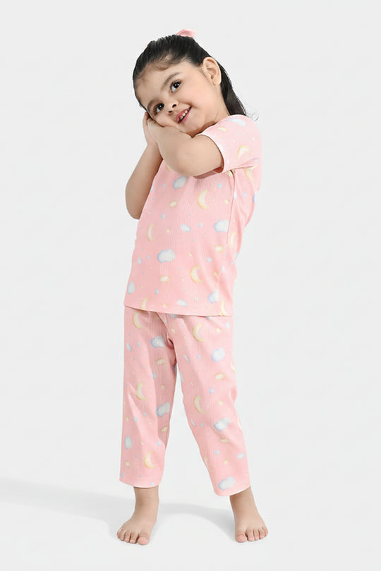 Infant Girls Jersey/Terry Printed Night Suit - Pink