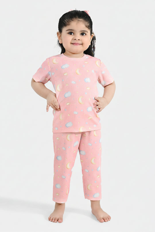 Infant Girls Jersey/Terry Printed Night Suit - Pink