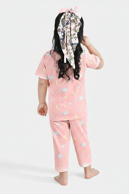 Infant Girls Jersey/Terry Printed Night Suit - Pink