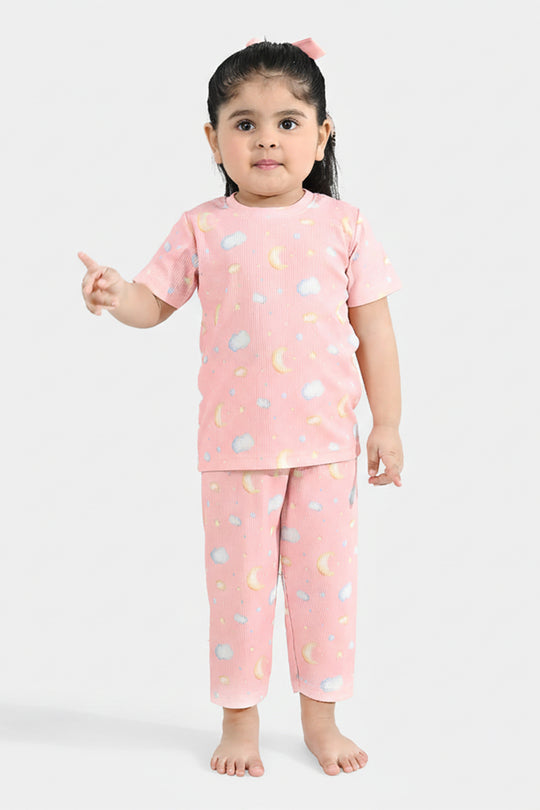 Infant Girls Jersey/Terry Printed Night Suit - Pink