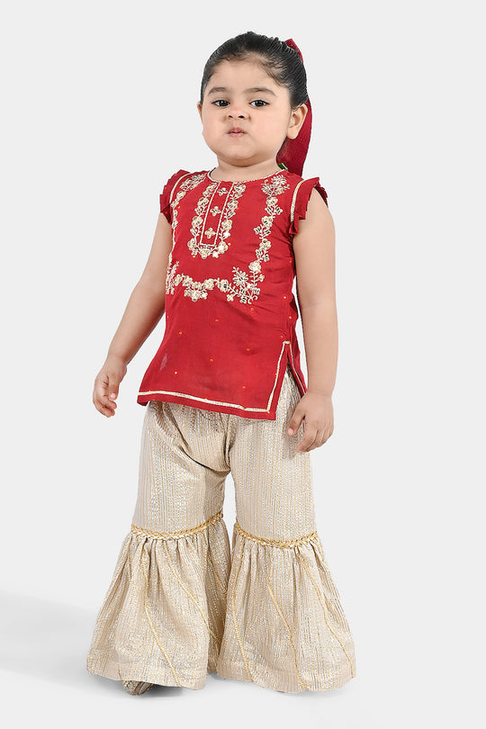 Infant Girls Jacquard 2-Piece Suit (Khumaar) - Red