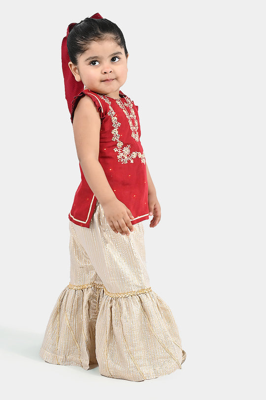 Infant Girls Jacquard 2-Piece Suit (Khumaar) - Red