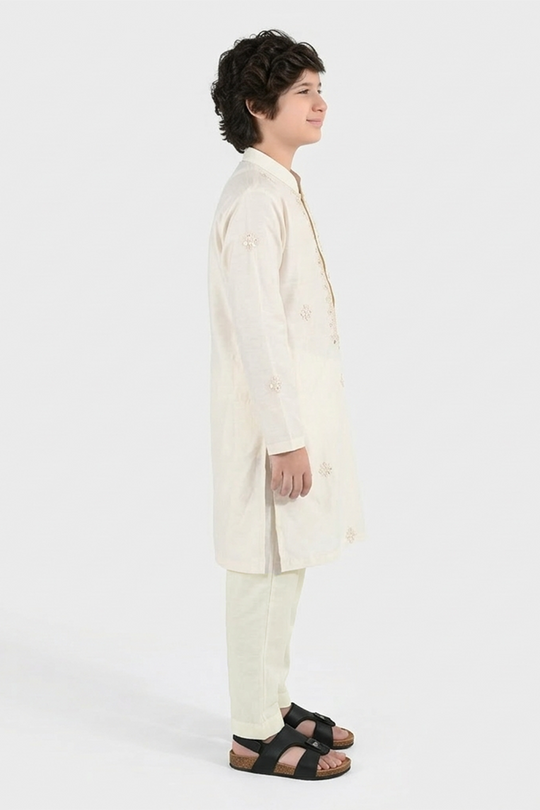 Boys Poly Viscose Kurta Pajama (Jagmag) - Cream