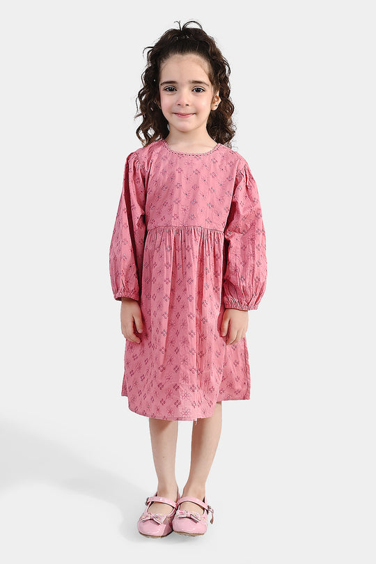 Girls Chicken Kari Casual Frock (Apricot) - Pink