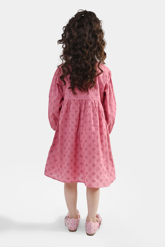 Girls Chicken Kari Casual Frock (Apricot) - Pink