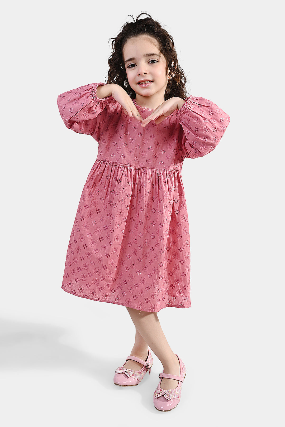 Girls Chicken Kari Casual Frock (Apricot) - Pink