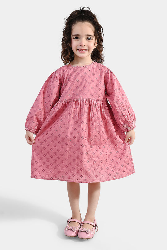 Girls Chicken Kari Casual Frock (Apricot) - Pink