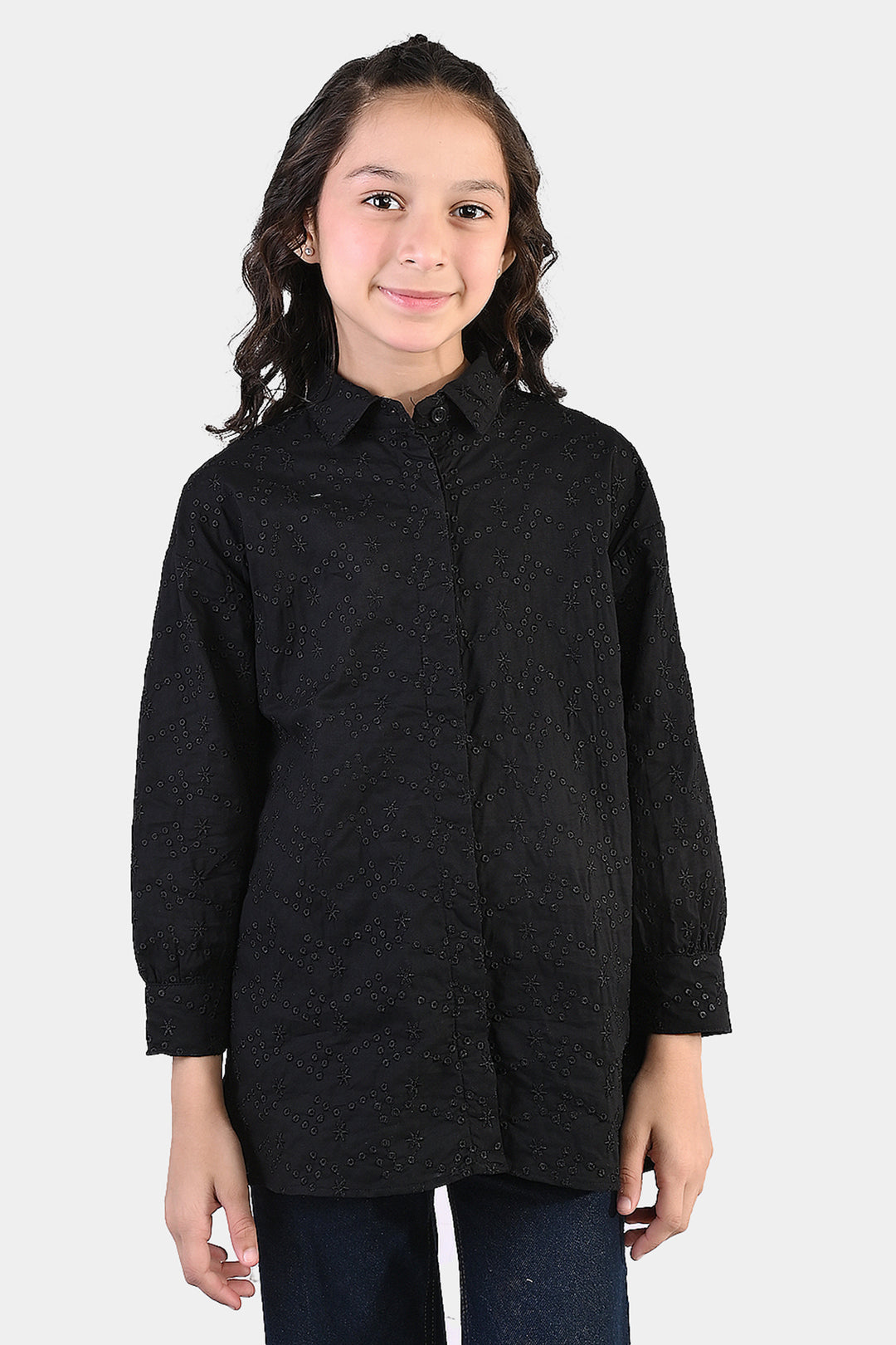 Girls Chicken Kari Embroidered Top (Bear) - Black