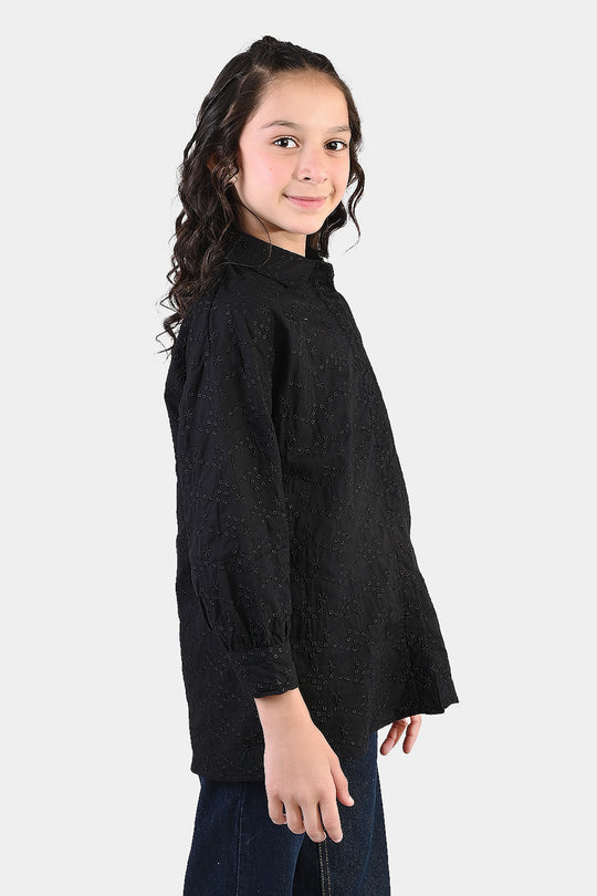 Girls Chicken Kari Embroidered Top (Bear) - Black