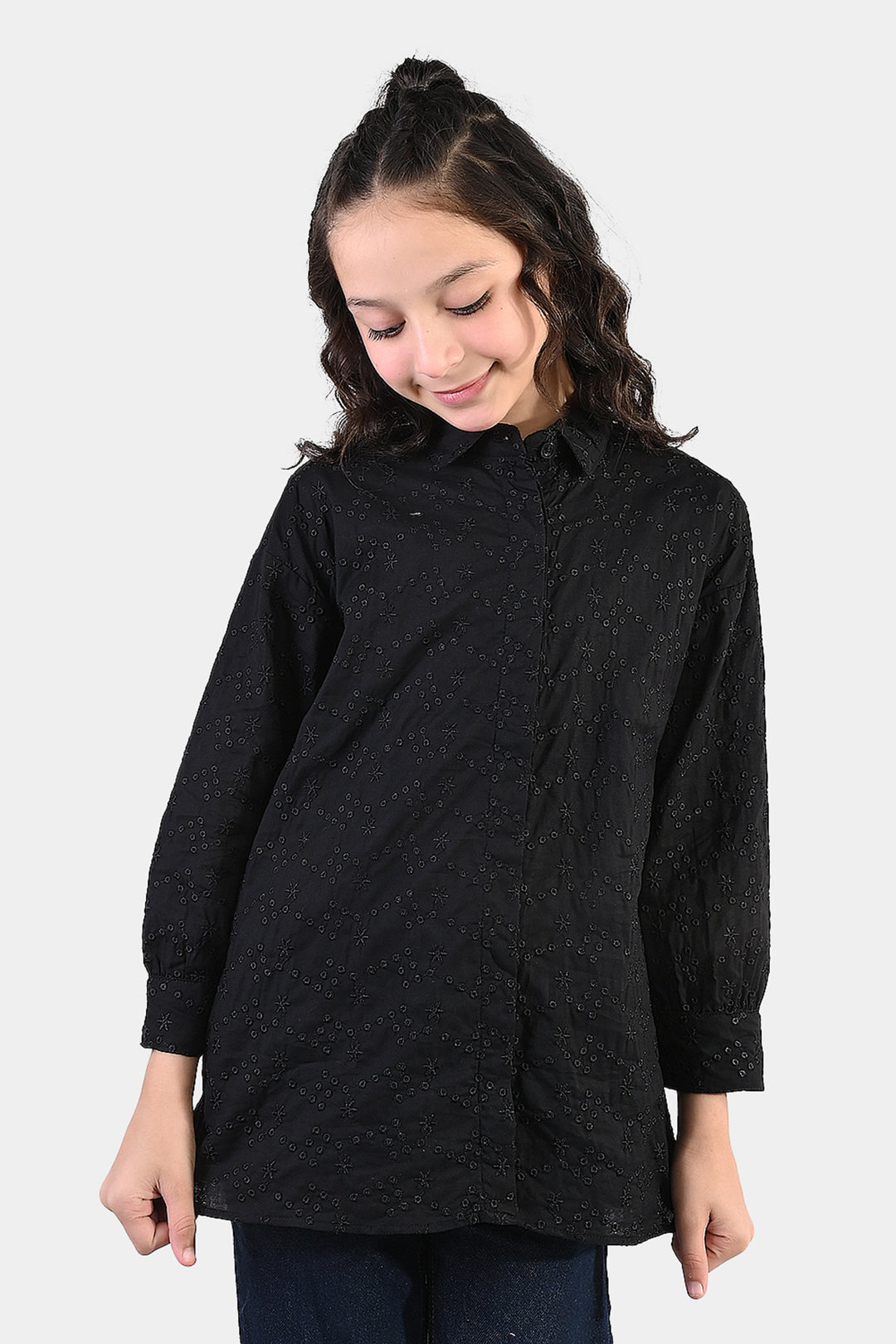 Girls Chicken Kari Embroidered Top (Bear) - Black