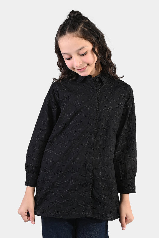 Girls Chicken Kari Embroidered Top (Bear) - Black