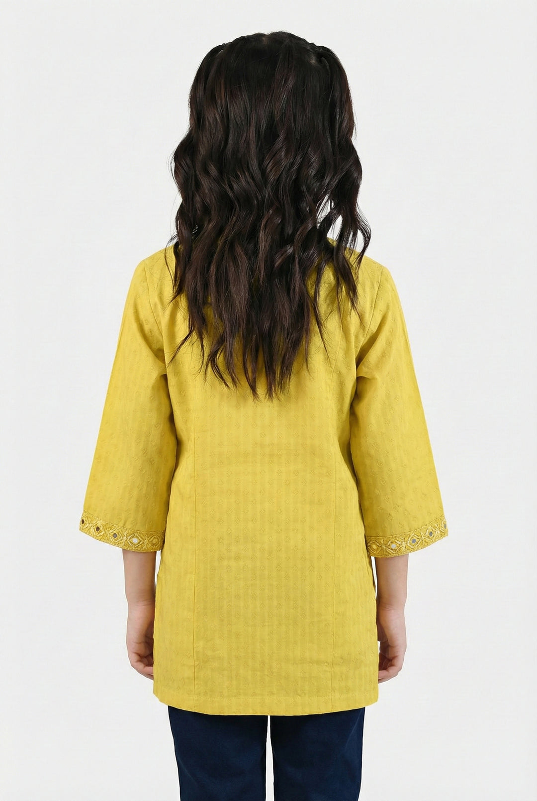 Girls Jacquard Embroidered Kurti (Roshan) – Yellow