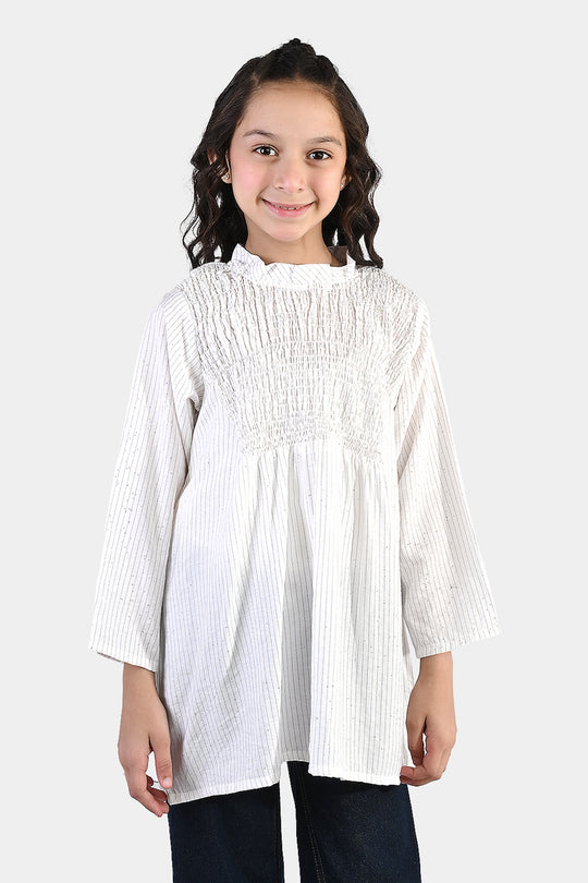 Girls Viscose Casual Top (Stripes) - White