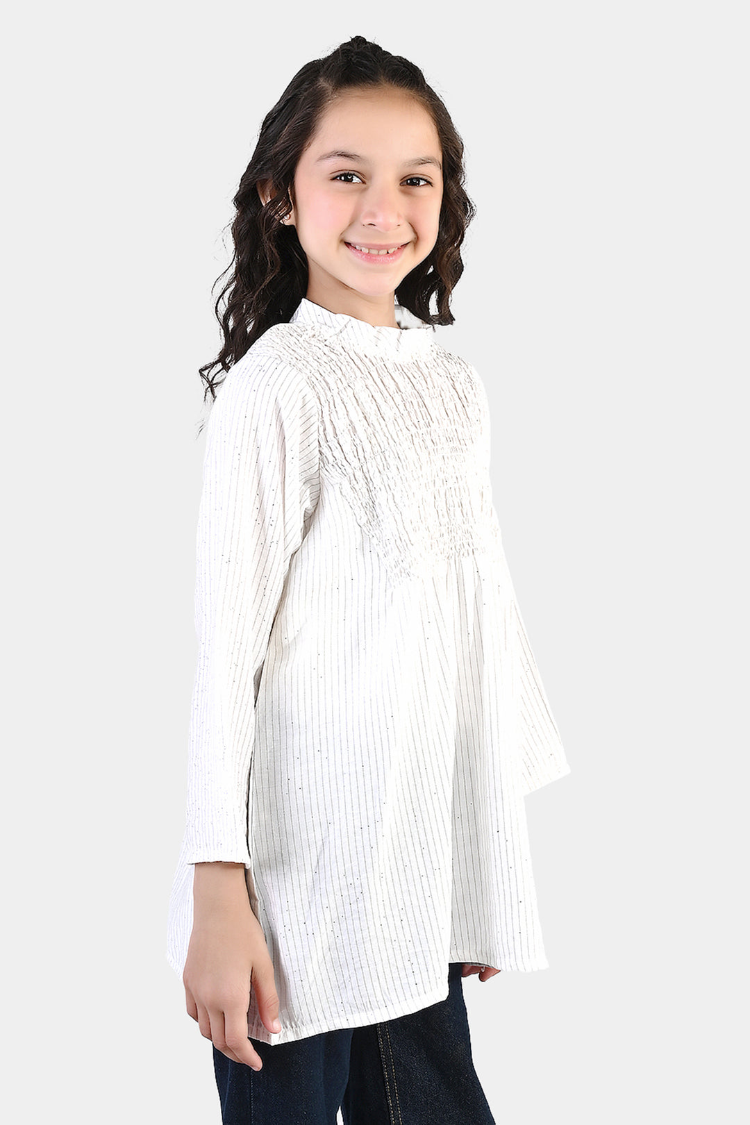 Girls Viscose Casual Top (Stripes) - White