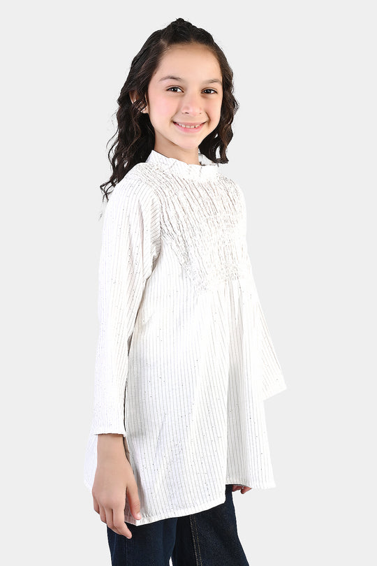 Girls Viscose Casual Top (Stripes) - White