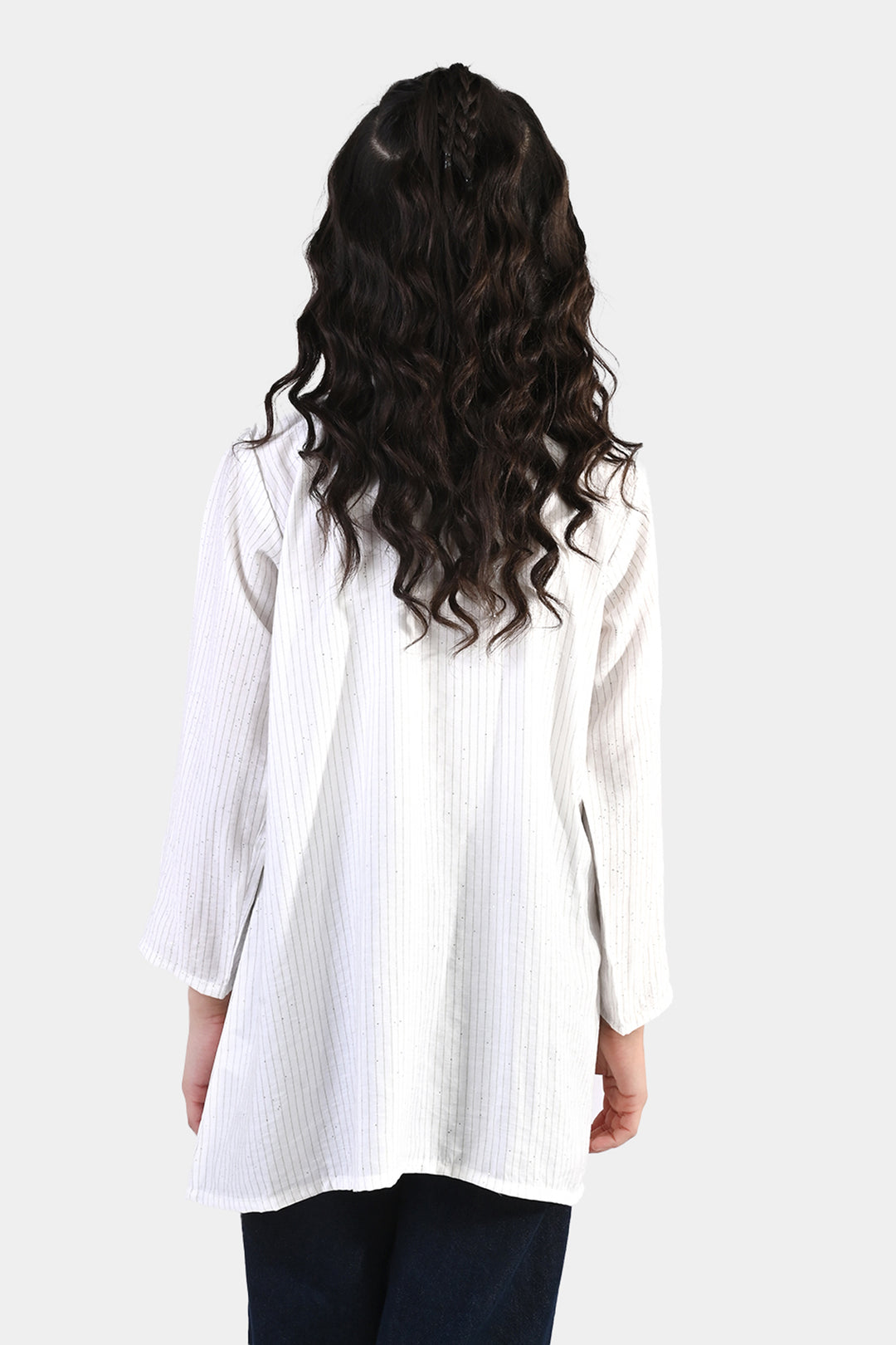 Girls Viscose Casual Top (Stripes) - White