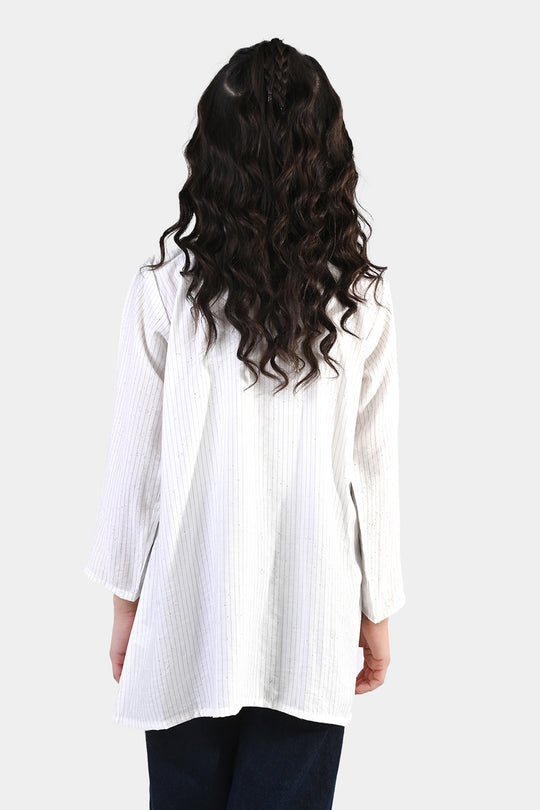 Girls Viscose Casual Top (Stripes) - White