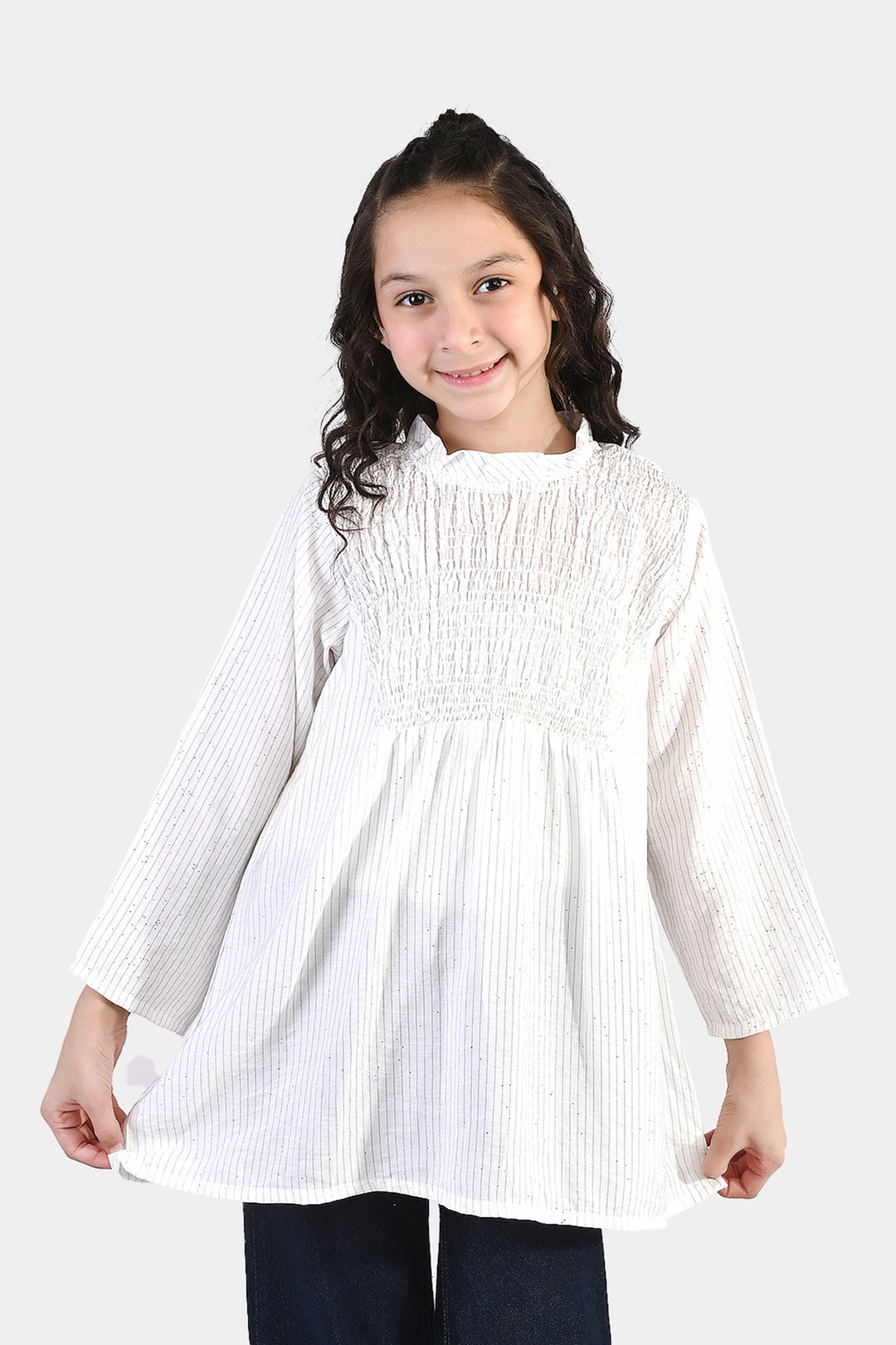 Girls Viscose Casual Top (Stripes) - White