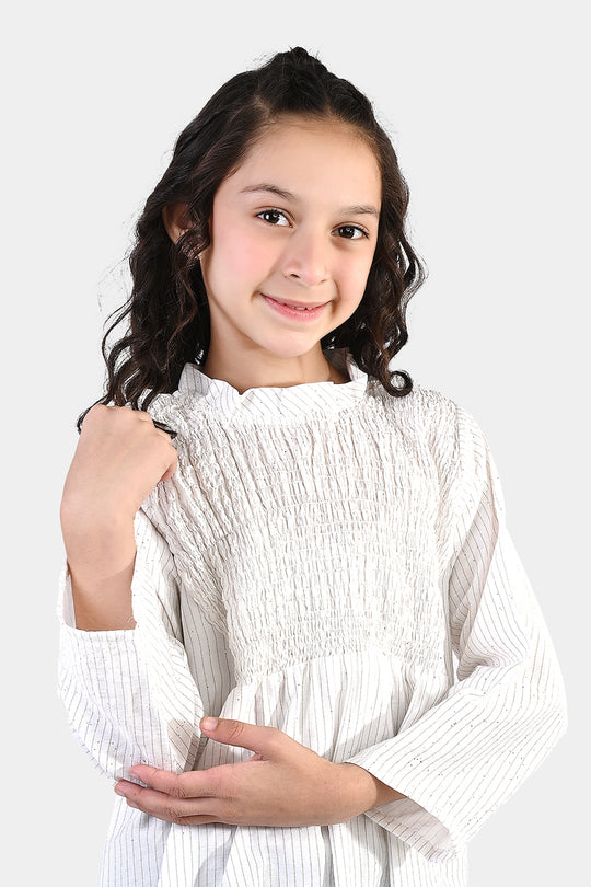 Girls Viscose Casual Top (Stripes) - White
