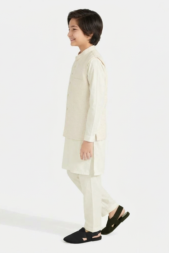 Boys Poly Viscose 3Piece Suit - Off White