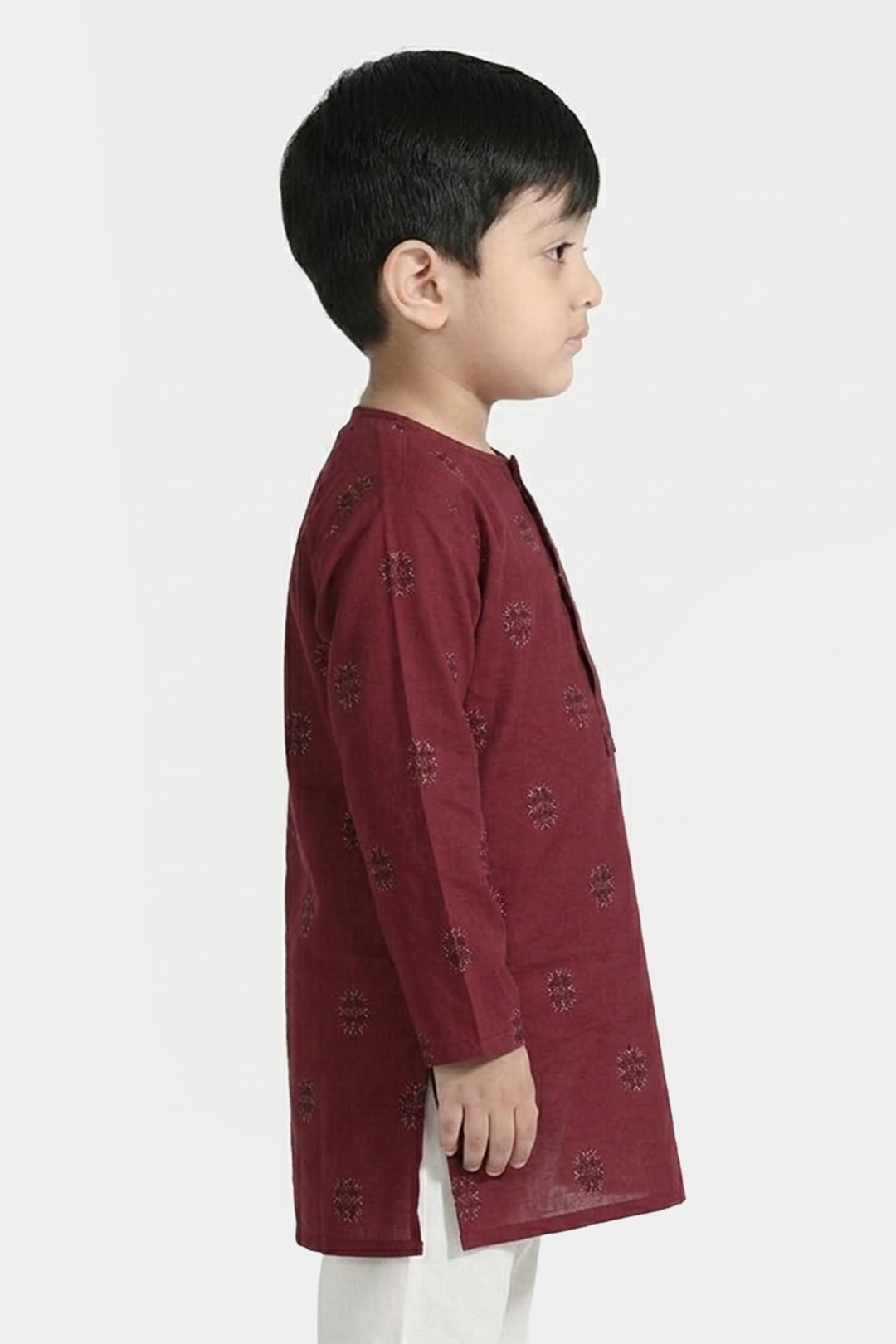 Infant Boys Cotton Jacquard Printed Kurta - Red